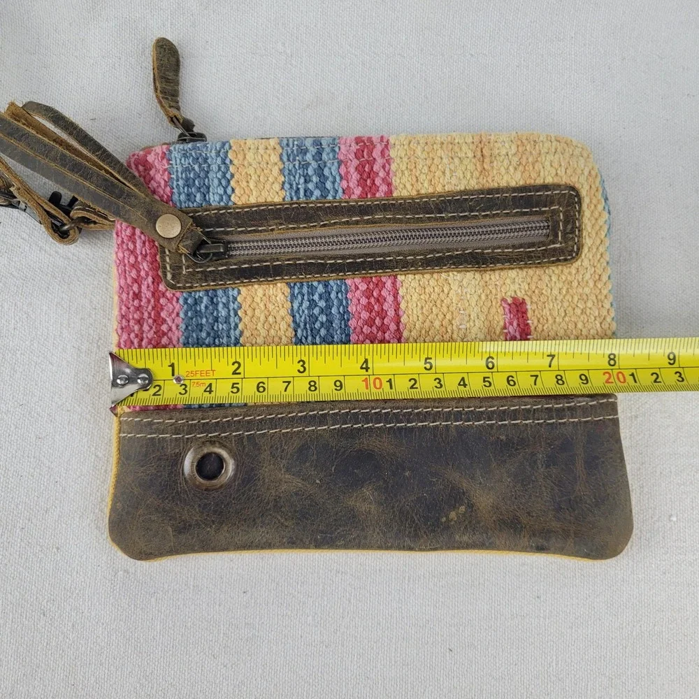 Myra Bag Midsummer Pouch‎ Woven Rug Leather Wristlet Yellow Multi Small